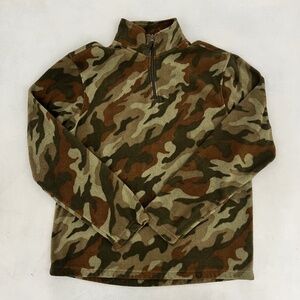 Starter Mens Size M Pullover Sweater Green Brown Camouflage Quarter Zip Outdoor